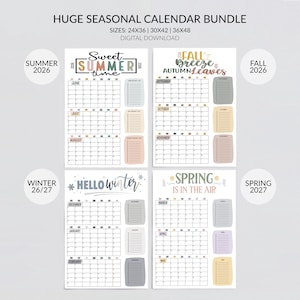2026-27 Seasonal Calendar Set for Summer, Fall, Winter & Spring: Printable Wall Planner (Digital Download, JPG, 24x36, 30x42, 36x48 inches)