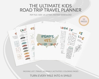 Kinder Road Trip Reiseplaner: Druckbares Journal, Auto Spiele, Aktivitäten, Familie USA Sommerferien Reisen Unterhaltung (PDF-Download)