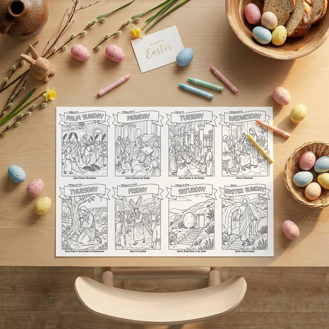 Printable Holy Week Coloring Placemat: Easter Countdown Coloring Sheet ...
