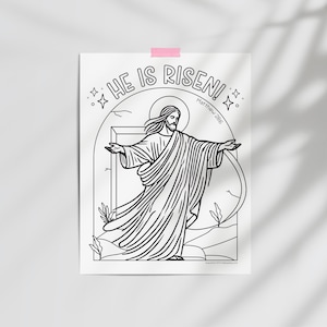 He is Risen Easter Coloring Page, Printable Resurrected Christ Coloring Sheet, Easter Activity Printable, 1 page PDF, US Letter, Digital
