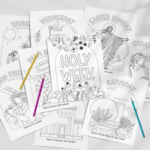 Printable Holy Week Coloring Pages: Easter Countdown Coloring Sheets, Kids Bible Activity with Scripture, LDS Easter (PDF, Digital Download)