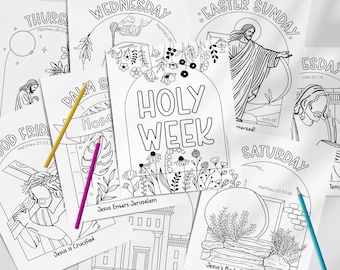 Printable Holy Week Coloring Pages: Easter Countdown Coloring Sheets, Kids Bible Activity with Scripture, Christian Easter (PDF, Download)