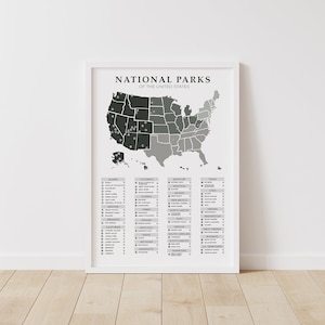 US National Parks Map and Checklist Poster, US National Parks Printable, 63 National Parks, National Parks Listed by State, Digital Download