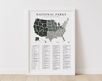 United States National Parks Map Poster and Checklist: Printable Bucket List Tracker for US Road Trips Hiking Camping Adventure (Download)
