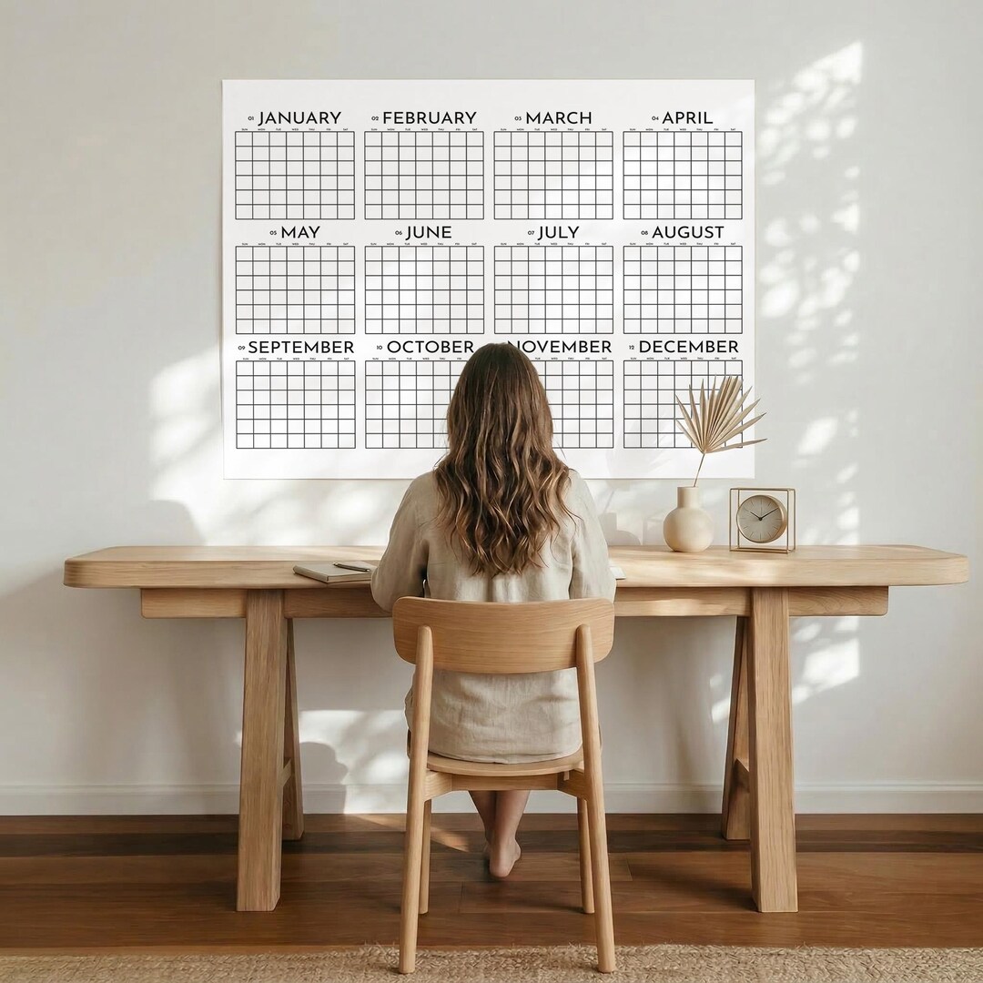Large Undated Year at a Glance Wall Calendar: Huge Horizontal Yearly ...