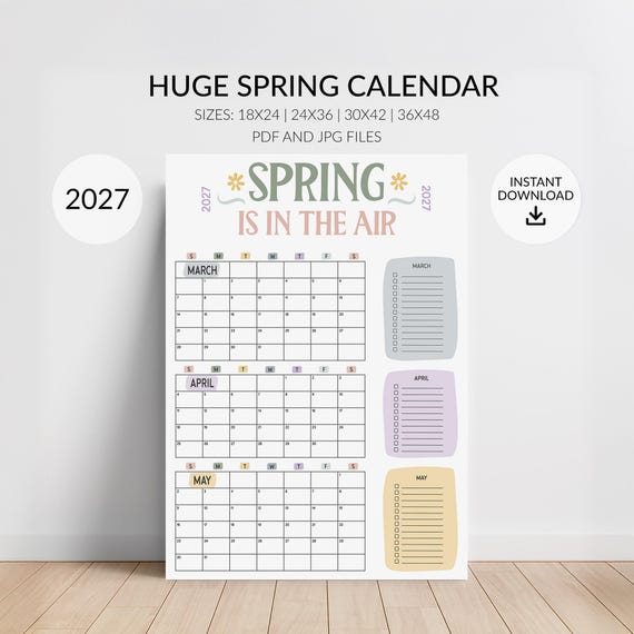2027 Spring Calendar With Bucket List Checkoff: Colorful 3-month Planner for Kids & Families, March-may (digital Download, PDF, JPG) - Etsy
