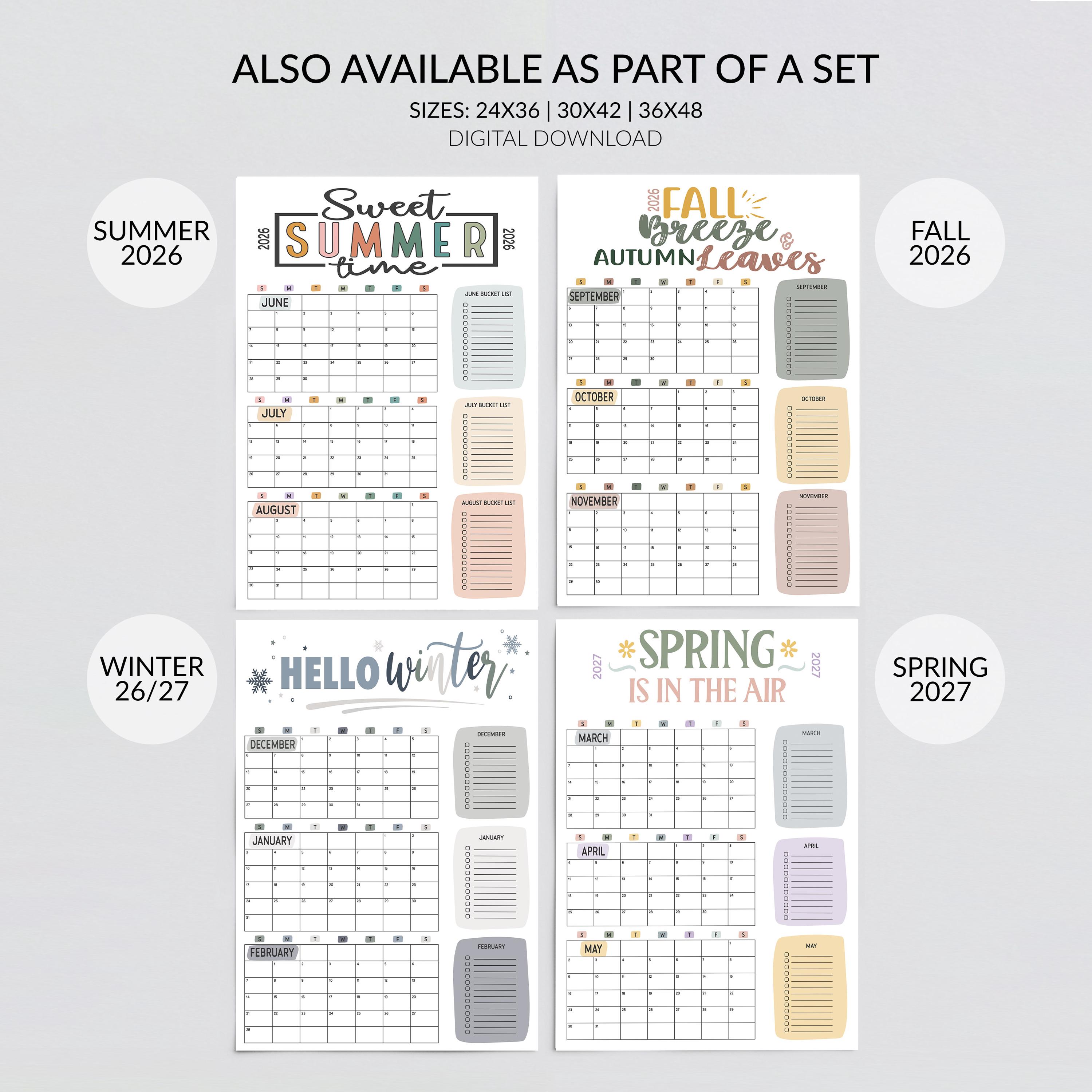 2027 Spring Calendar With Bucket List Checkoff: Colorful 3-month ...