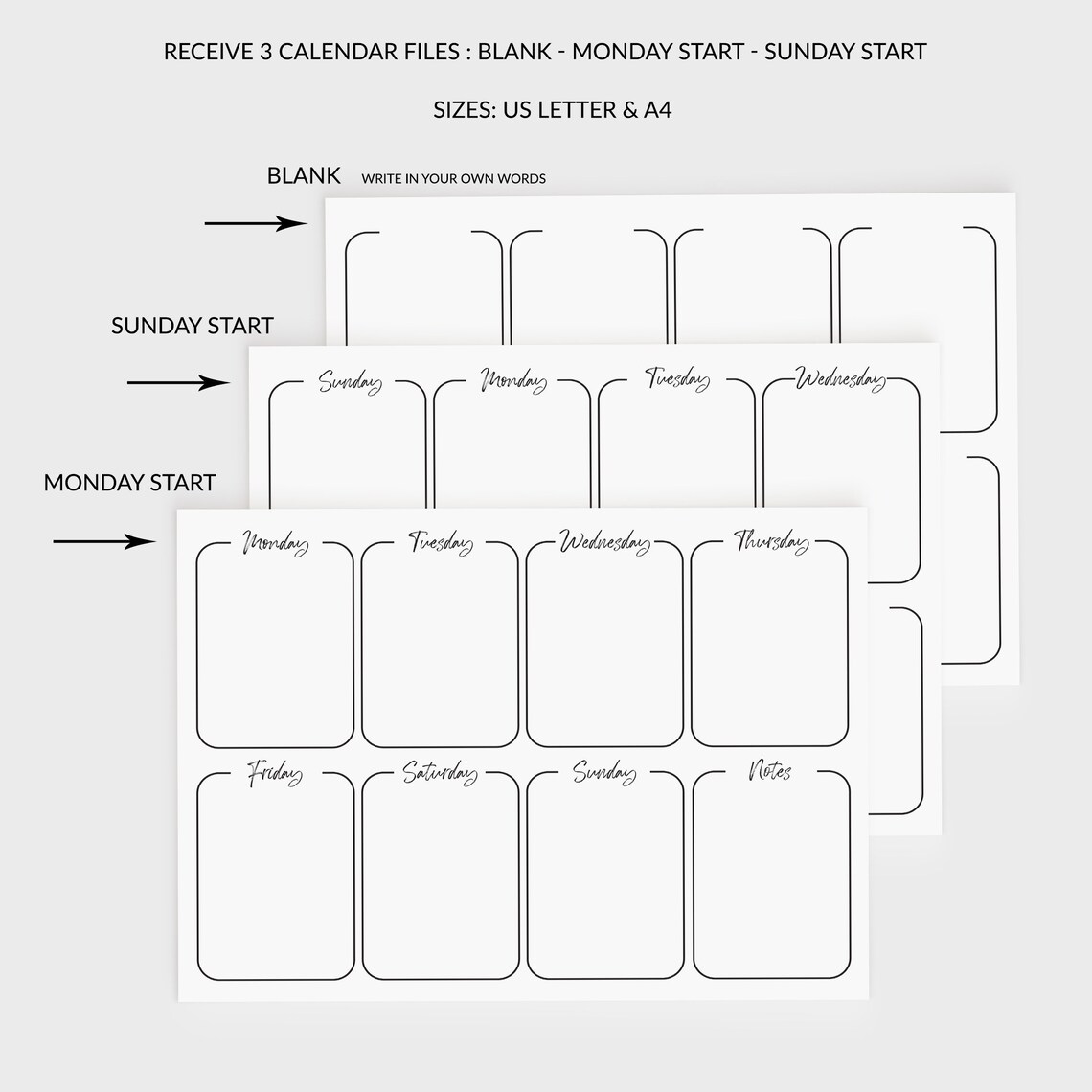Minimal Weekly Calendar Printable Sunday Start Planner - Etsy