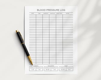 Registro giornaliero della pressione sanguigna stampabile: monitoraggio della pressione sistolica, diastolica e della frequenza cardiaca, grafico giornaliero della pressione sanguigna e dei parametri vitali (formato lettera USA, A4) (download digitale)