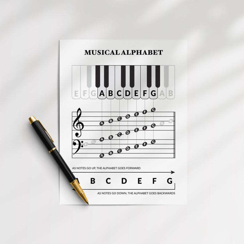 Notes Abcdefg Beginner Piano Notes Chart: Musical Alphabet ABCDEFG Guide, Music ...