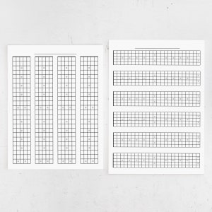 Diapasón de guitarra en blanco imprimible, tabla de 24 diapasones, carta de EE. UU. y A4 PDF cuello de guitarra imprimible, educación musical, estudiante de guitarra