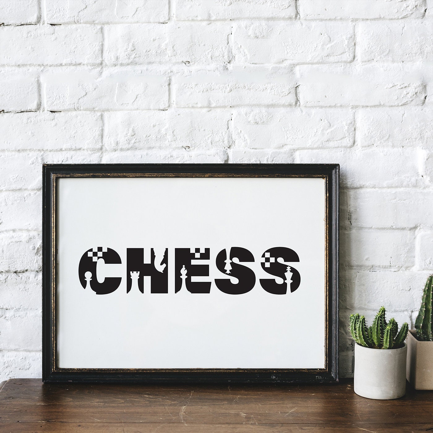 Modern Chess Wall Art Print: Black and White CHESS Word With Pieces and ...
