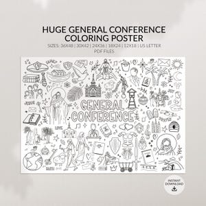 Huge General Conference Coloring Poster: LDS Primary Kids Quiet Activity, Large LDS Coloring Sheet, 6 Print Sizes (PDF Digital Download)