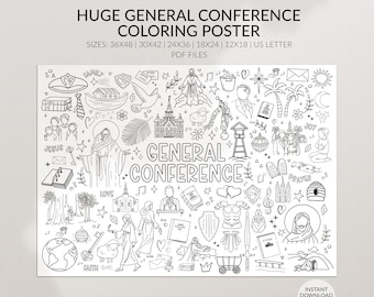 Grande affiche à colorier de la Conférence générale : activité tranquille des enfants de la primaire des SDJ, grande feuille à colorier des SDJ, 6 tailles d'impression (téléchargement numérique PDF)