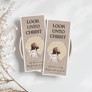 Marcador de livro com tema para jovens para impressão de 2025, Olhe para Cristo, Marcador de livro com escrituras, Santos dos Últimos Dias para impressão, PDF, Tamanho Carta dos EUA, Download digital
