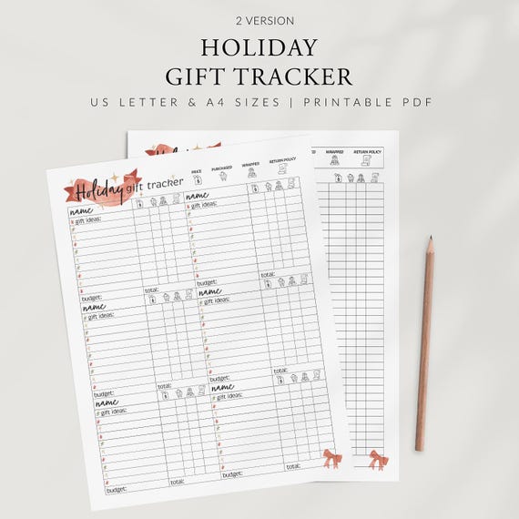 Printable Holiday Gift Tracker: Christmas Gift Budget Planner, Shopping List Checklist & Organizer, Holiday Spending Planner (PDF Download)
