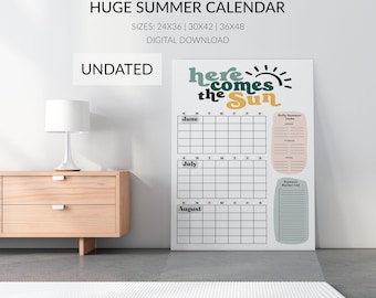 Summer Bucket List Calendar Printable: Giant Undated Wall Planner for Kids & Families with Daily Task Checkoff, Digital Download, 3 Sizes
