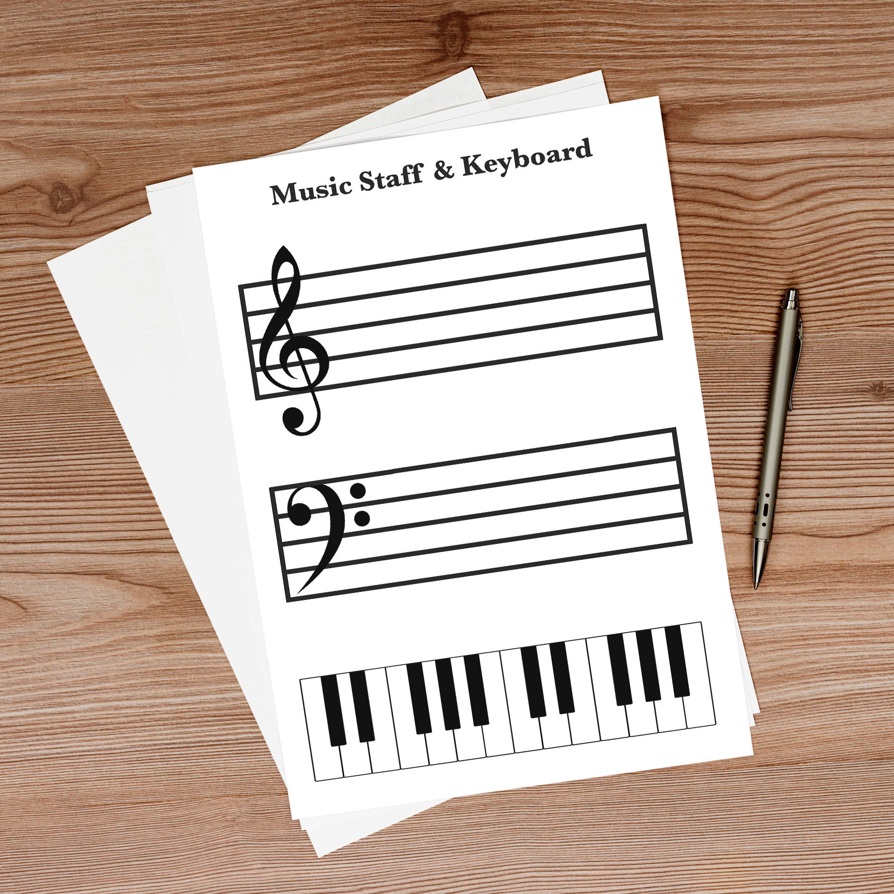Printable Piano Keyboard & Music Staff Practice Sheet: Blank Treble ...