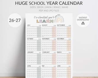Large School Year Calendar 2026-2027: Monday Start Academic Planner, Jumbo Midyear All at a Glance Calendar (PDF & JPG, Digital Download)