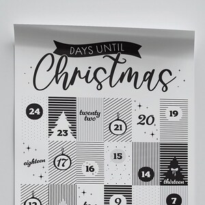 Huge Printable Christmas Countdown Poster, Big Black and White Advent ...