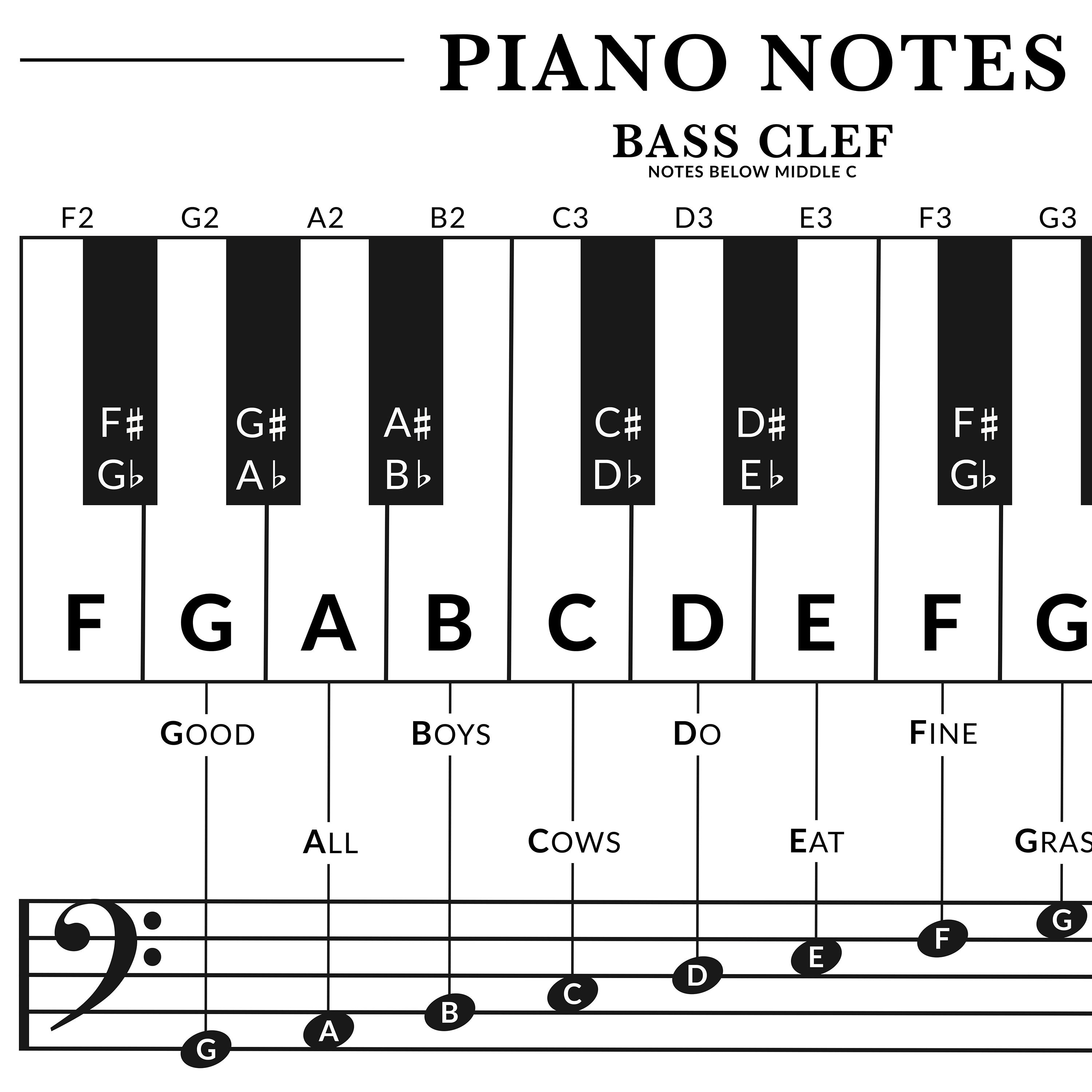 Beginner Piano Notes Poster Piano Keys and Notes Chart Music Etsy