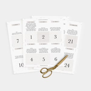 Tarjetas de Adviento con versículos bíblicos para imprimir, 24 tarjetas con versículos bíblicos navideños, lee un versículo cada día hasta Navidad, PDF, tamaño carta de EE. UU.