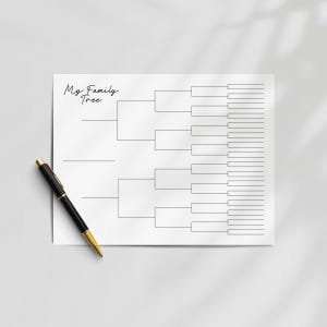 Printable Blank Family Tree Chart: Horizontal Genealogy Template, Family History Name Tracker (US Letter, A4, PDF & JPG) Digital Download