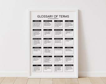 Photography Glossary of Terms Poster: Photography Definitions Reference Chart, Basic Photography Printable Wall Art (Digital Download)