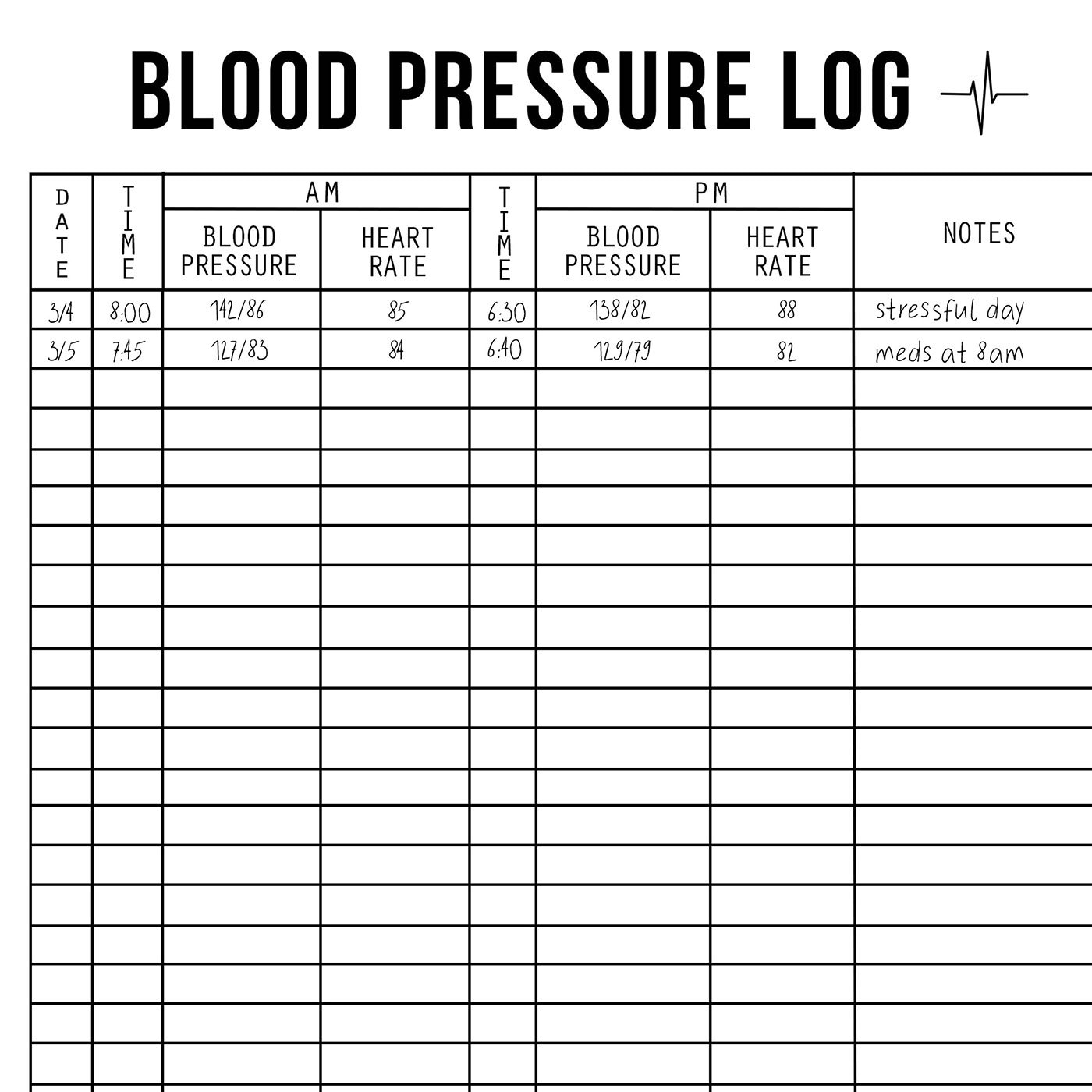 Printable Daily Blood Pressure Log: Heart Health Tracker for Home ...