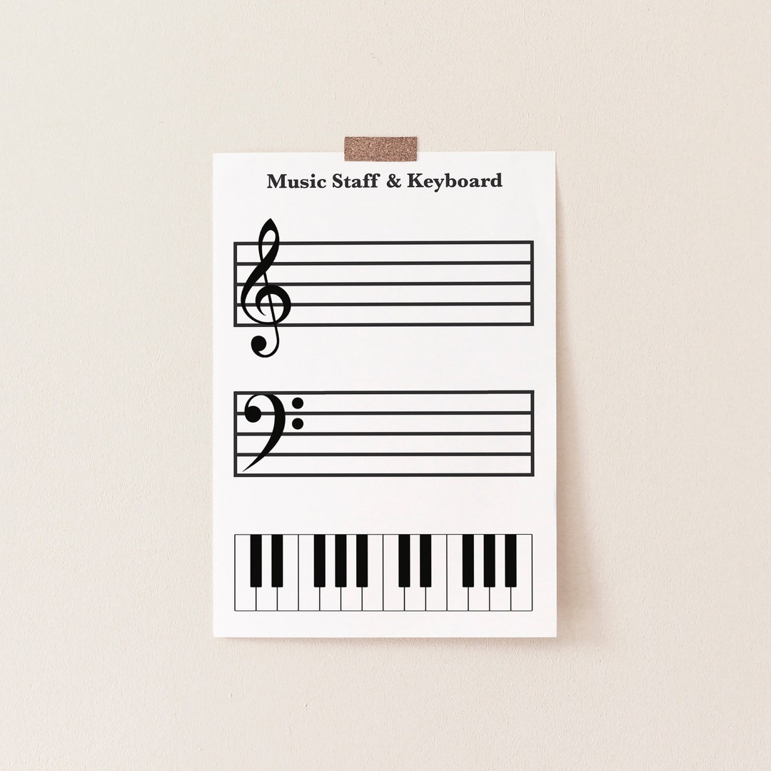 Music Staff and Piano Keyboard Practice Sheet, Piano Key Practice