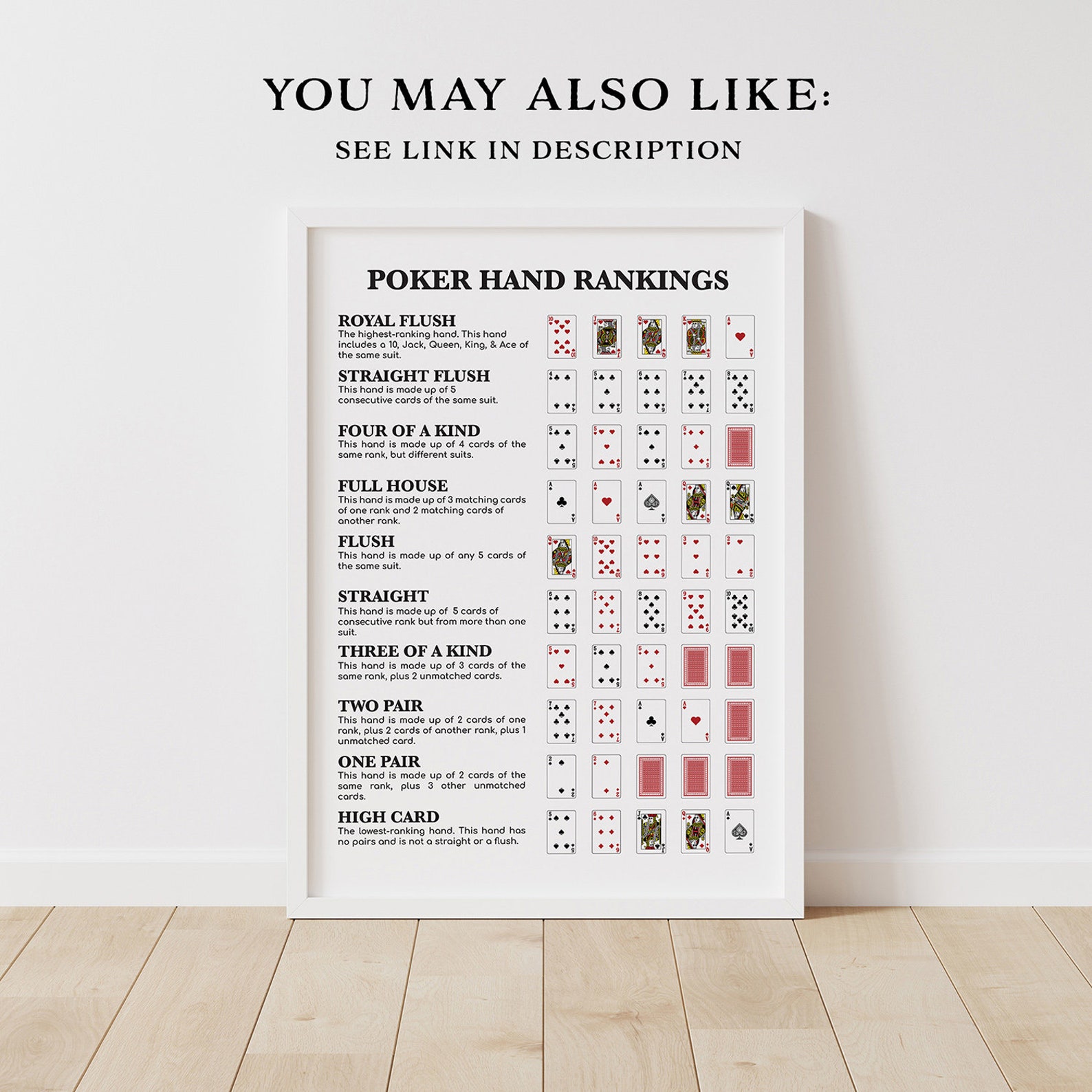 Hand Chea Poker Hand Rankings Cheat Sheet: Printable Poker Rules Chart, Poker ...