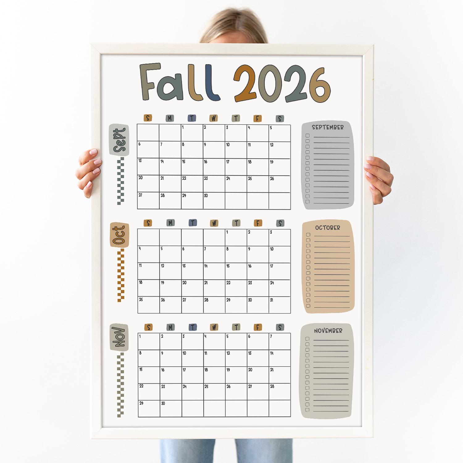 2026 Fall Wall Calendar: Large 3-month Planner With Bucket List ...
