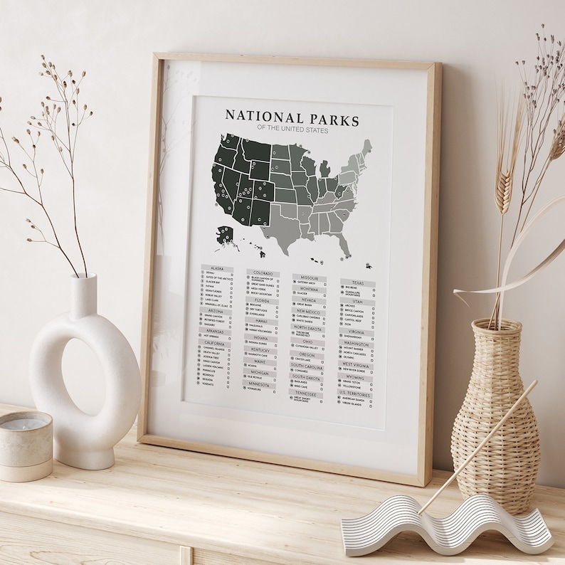 United States National Parks Map Poster and Checklist: Printable Bucket
