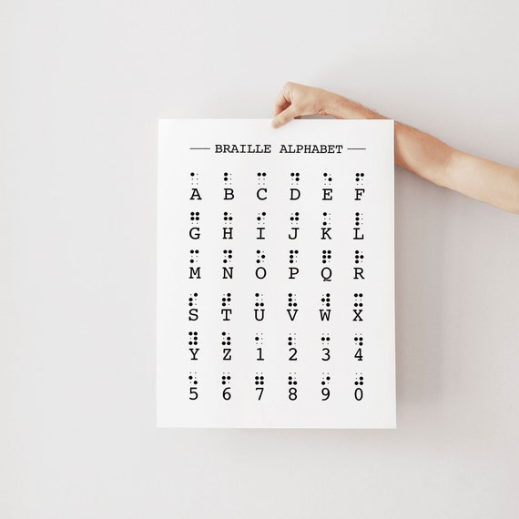 Braille Alphabet Chart Printable Braille Numbers Minimal Etsy Canada
