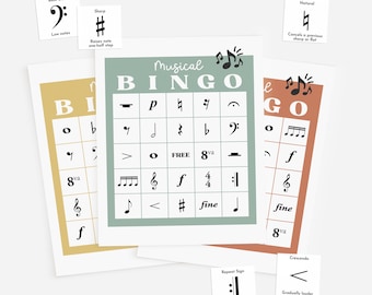 Printable Music Theory Bingo: Music Symbols Matching Game, 6 Colorful Boards, Kids Music Activity, Teaching Resource (PDF, Digital Download)