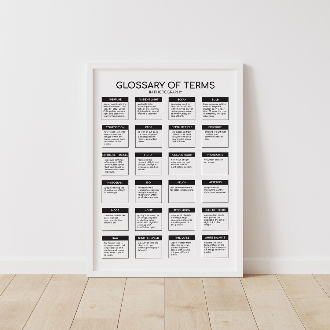 Photography Glossary of Terms Poster Photography Definitions Etsy