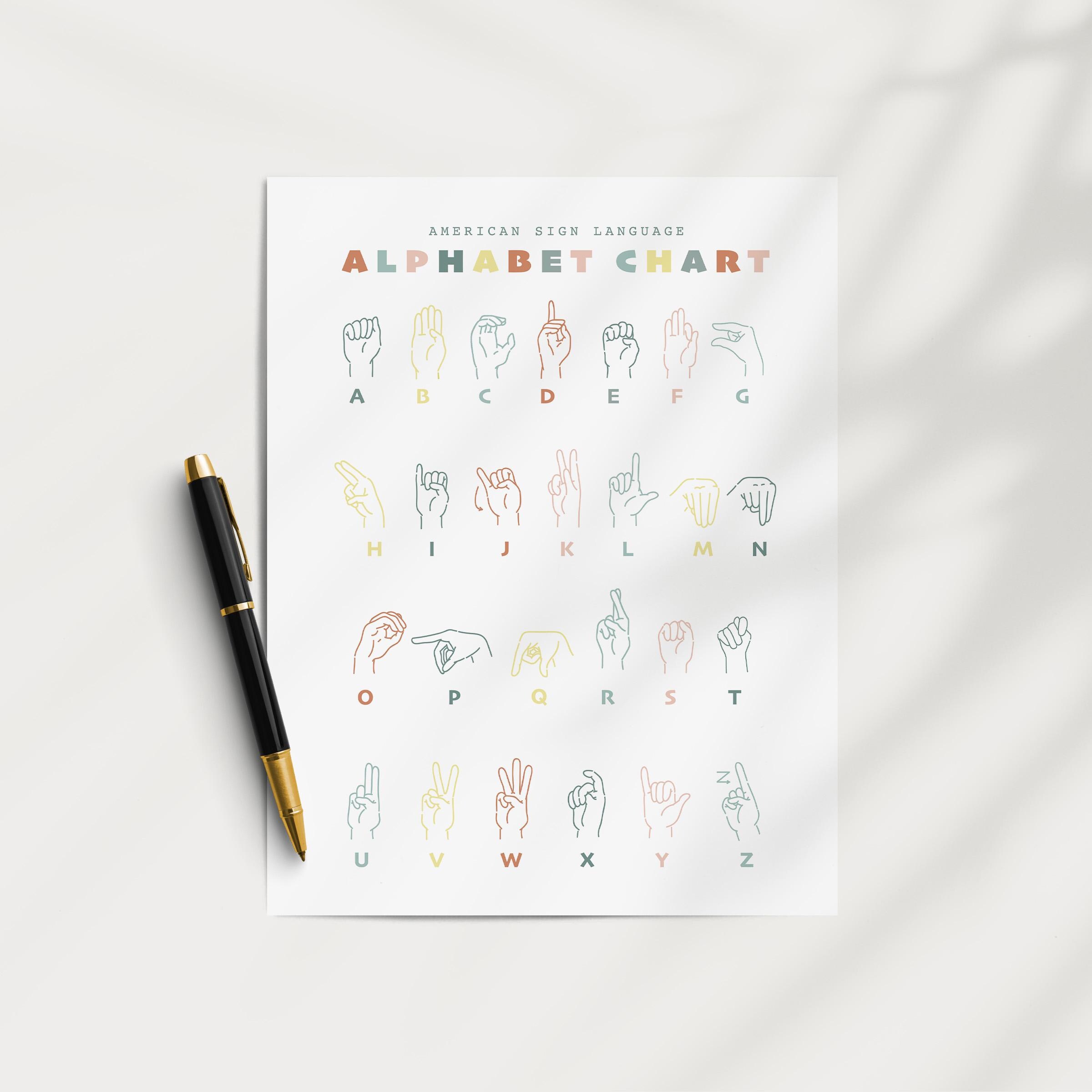 American Sign Language Poster: Colorful ASL Alphabet Printable, Sign ...