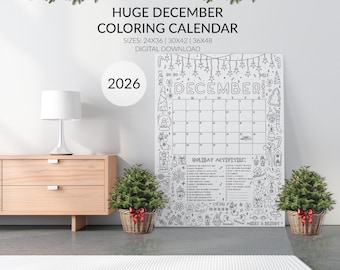December 2026 Coloring Calendar: Christmas Countdown Activity Planner and Bucket List for Kids and Families (PDF, Digital Download)