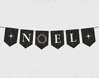 Printable Noel Christmas Banner: Christmas Garland Bunting Holiday Decor, NOEL Letter Banner for Mantel Wall Party Decoration (PDF Download)