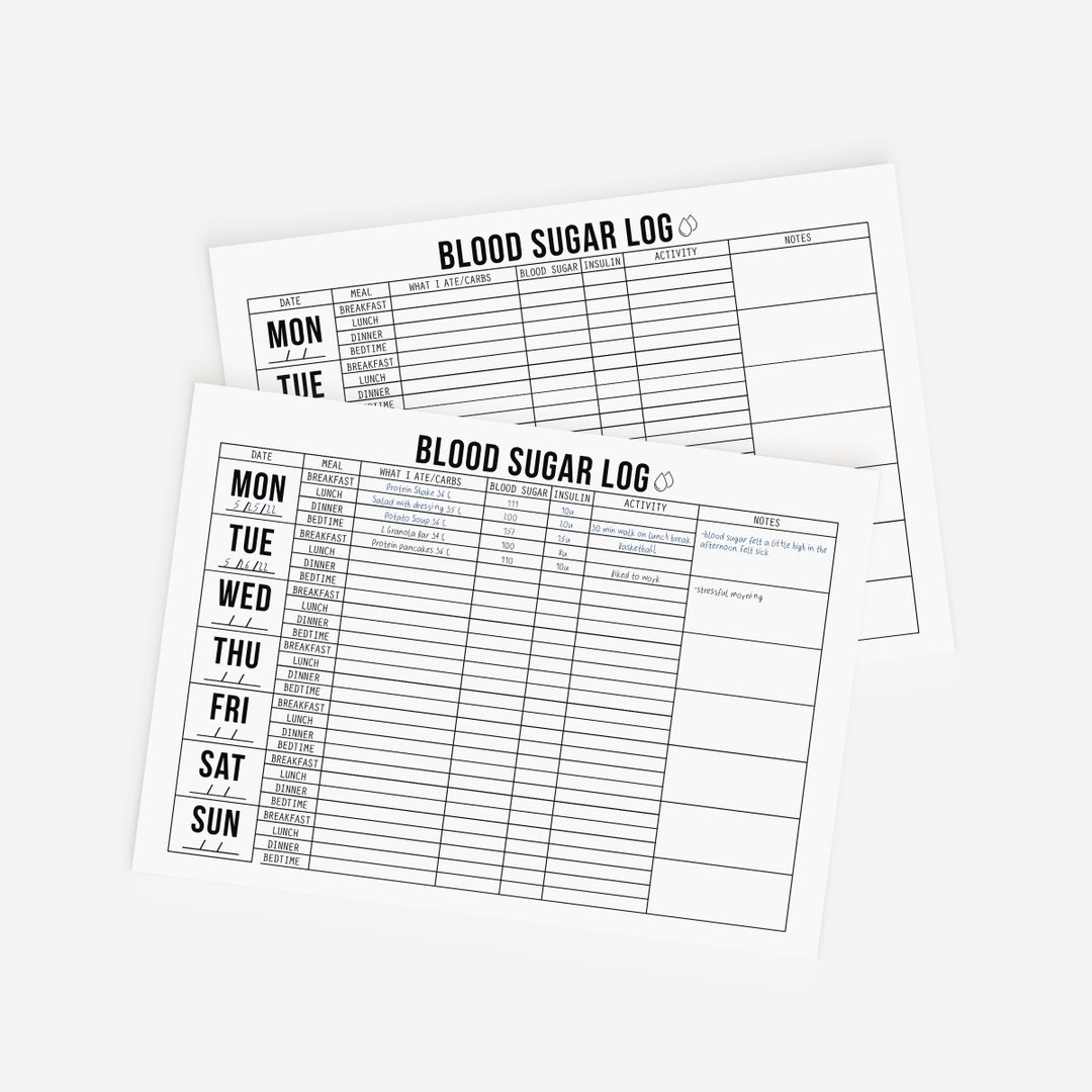 Printable Weekly Blood Sugar Log Diabetic Glucose (Instant Download) - Etsy