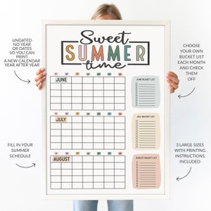 Large Undated Summer Calendar, Giant Summer Planner Poster, Bucket List ...