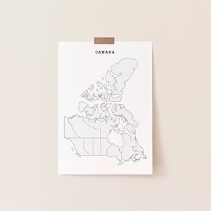 Leere Kanada-Karte zum Ausdrucken, Kanada-Verkaufskarte, Ausmalseite Kanada, Ausmalseite Kanada, unbeschriftete Kanada-Karte, A4 und US Letter, PDF & JPG