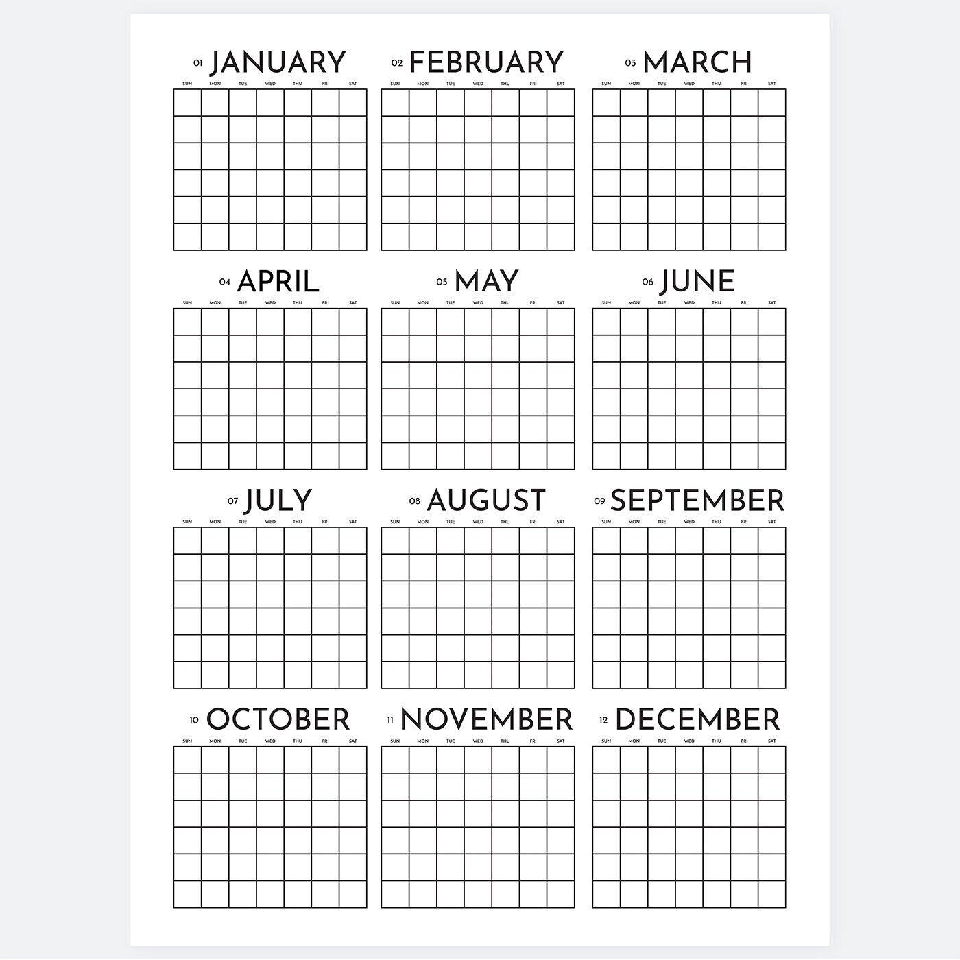 Large Undated Yearly Wall Calendar: Minimalist Year at a Glance Planner ...
