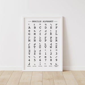 Braille Alphabet Chart with Letters and Numbers, Printable Educational Wall Art, Braille ABC Poster, Beginner Braille, Digital Download