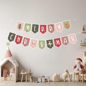 Faixa de Feliz Natal para impressão, guirlanda de Natal colorida, decoração de Natal, tamanho carta dos EUA, arquivo PDF, download digital