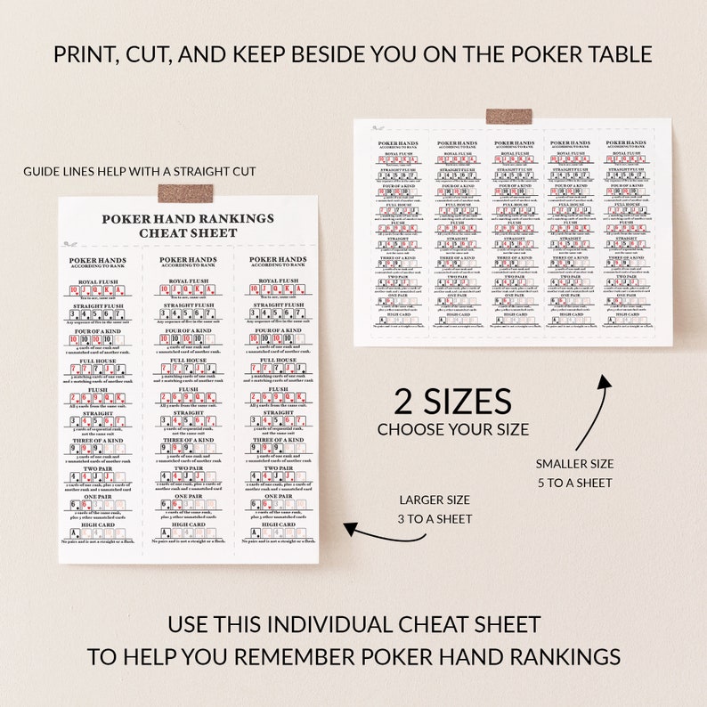 Individual Poker Hand Ranking Cheat Sheets Poker Printable - Etsy