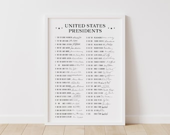 US Presidents List with Signatures Poster: Printable 47 Presidents Chart, American History Classroom Wall Art (Digital Download)