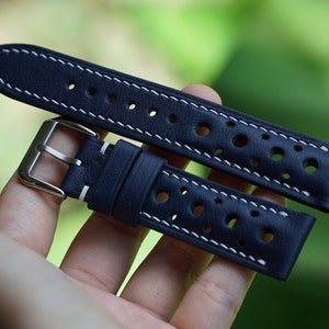 Dark Blue Calf Leather Rally Watch Strap, Racing Watch Bands 15mm 17mm 18mm 19mm 20mm 21mm 22mm 23mm 24mm 26mm