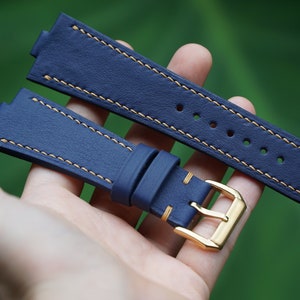 Correa de reloj con muescas de cuero francés azul oscuro para reloj Tissot PRX y reloj Oris Aquis