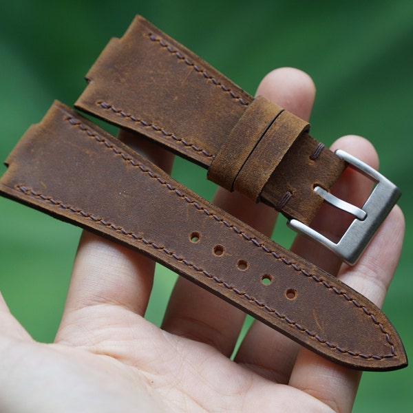 Vintage Brown Leather Watch Strap For Tissot PRX Watch 35mm, 40mm, Chonograph 42mm